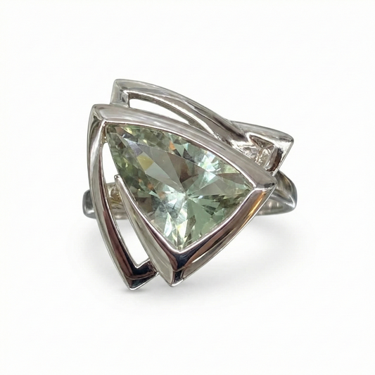 The Luminous Architect: Prasiolite (Green Amethyst) Manifestation Size 9 Ring (Sterling Silver 925)
