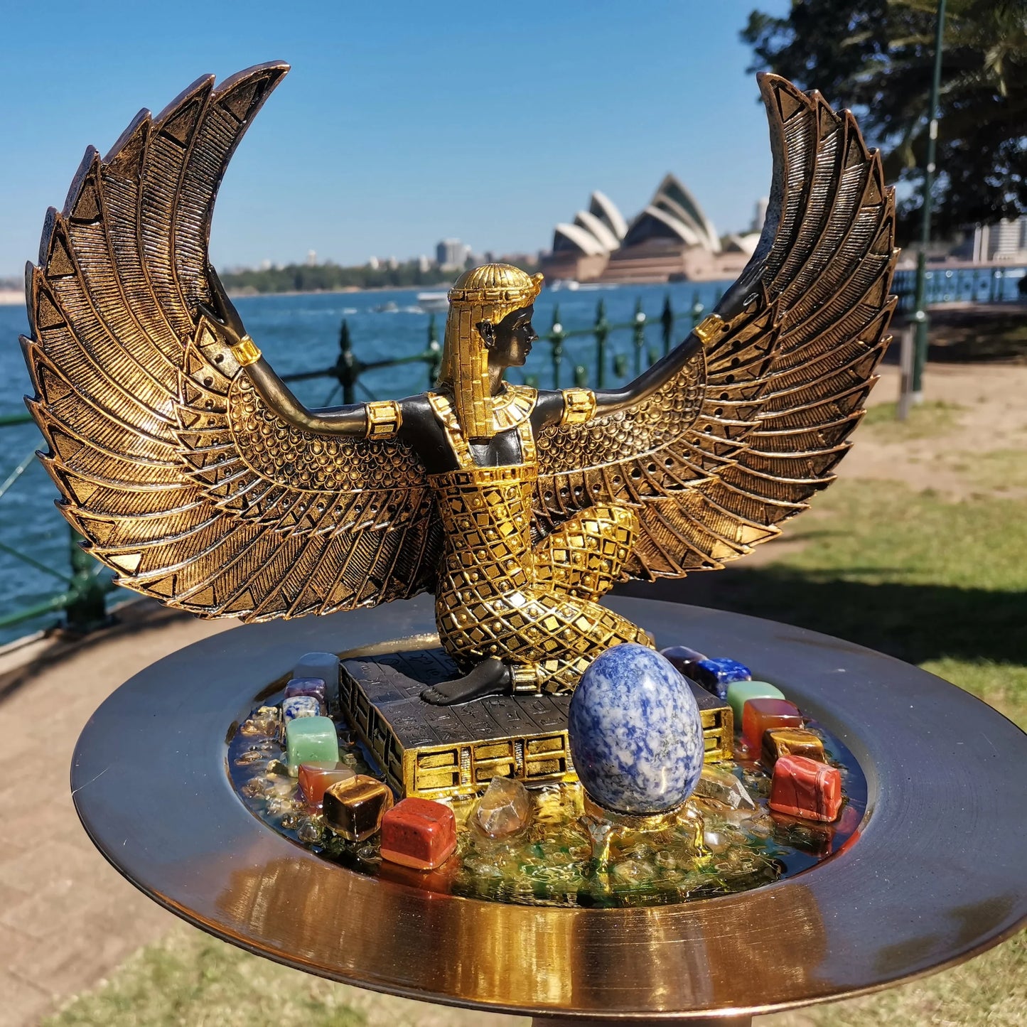 Divine Protector – Goddess Isis Statue with Healing Crystals