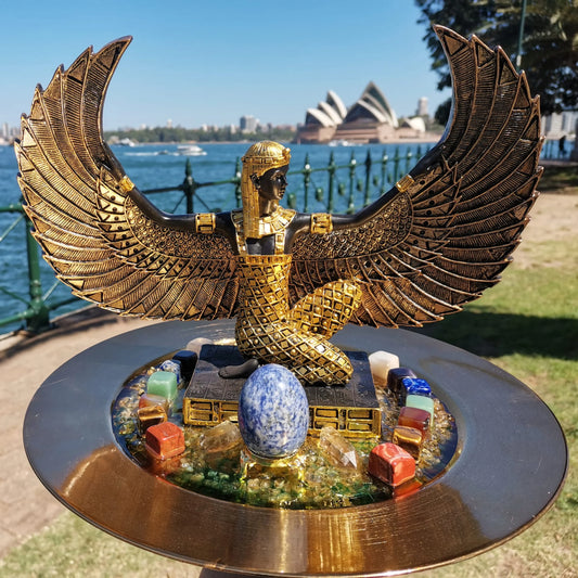 Divine Protector – Goddess Isis Statue with Crystal Display
