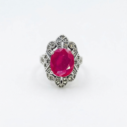Ruby Marcasite Size 7.5 Ring (Sterling Silver 925)