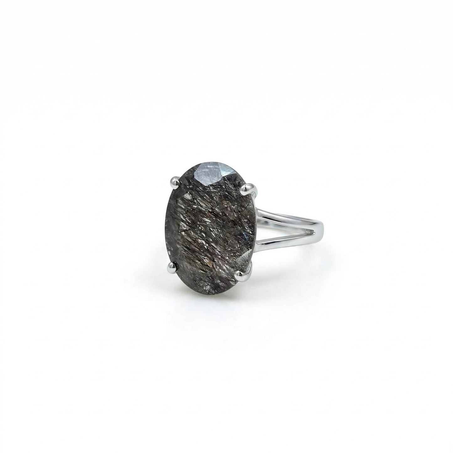 Black Tourmalinated Quartz Size 8 Ring Premium Grade (Sterling Silver 925)
