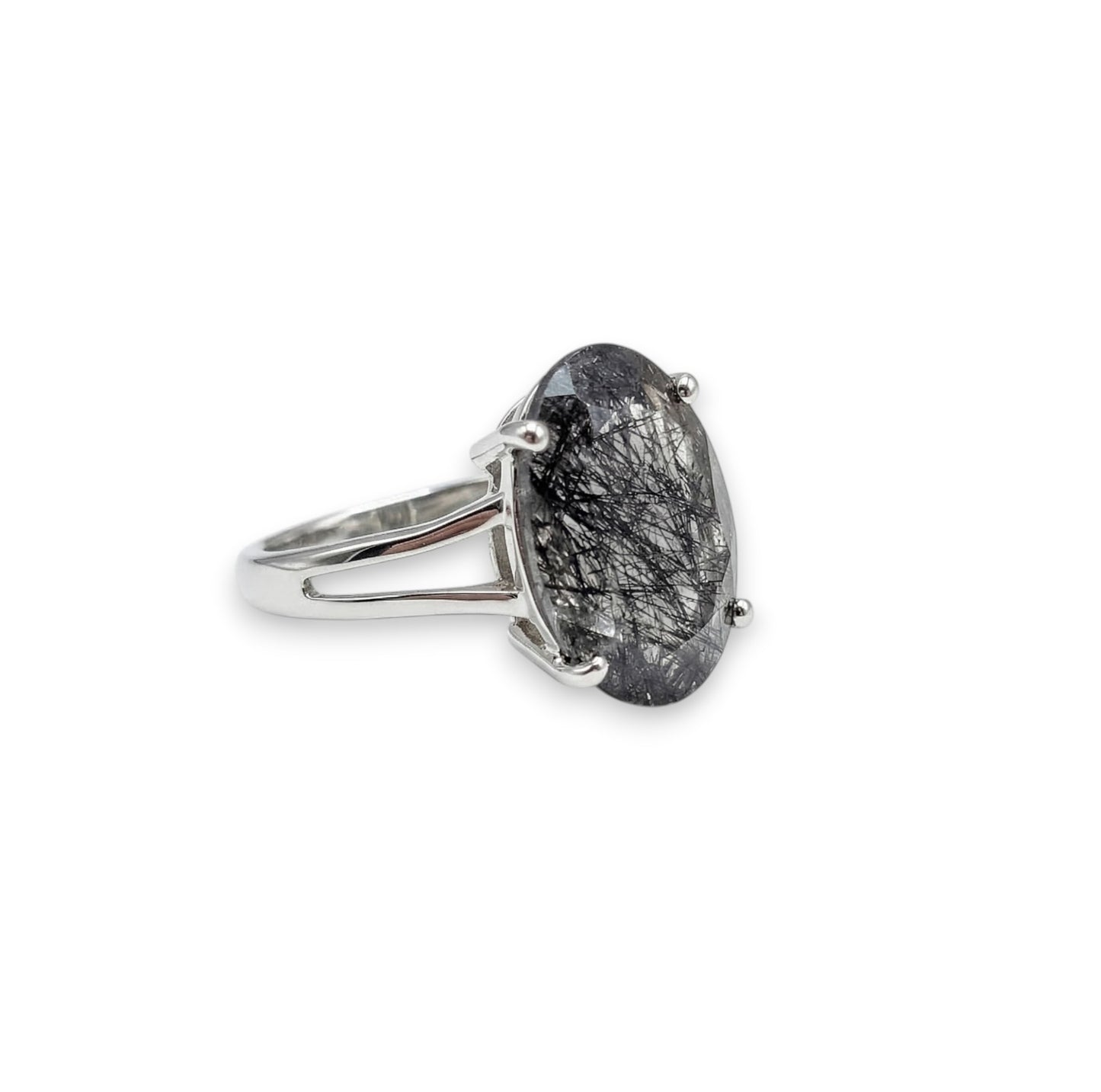 Black Tourmalinated Quartz Size 8 Ring Premium Grade (Sterling Silver 925)