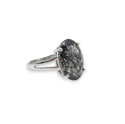 Black Tourmalinated Quartz Size 8 Ring Premium Grade (Sterling Silver 925)