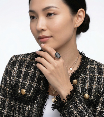 Black Tourmalinated Quartz Size 8 Ring Premium Grade (Sterling Silver 925)