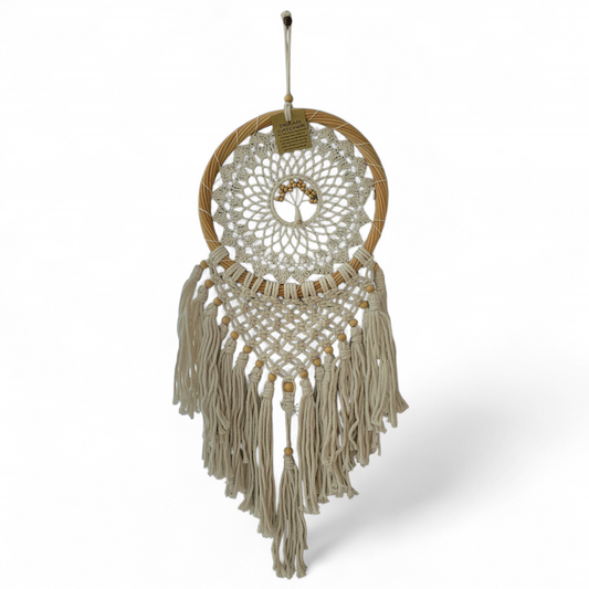 White Macramé Wooden Hoop Tree of Life Dreamcatcher (Medium)
