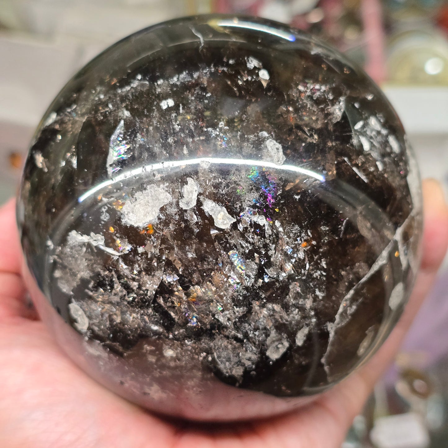 Midnight Shield: Deep Smoky Quartz Sphere (approx. 92mm dia.)