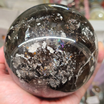 Midnight Shield: Deep Smoky Quartz Sphere (approx. 92mm dia.)