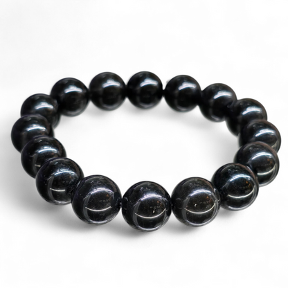 The Anchor of Strength: Natural Black Onyx Bead Bracelet (10mm Beads · 16cm)