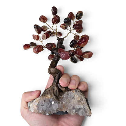 Spark of Vitality: Carnelian Crystal Tree on Quartz Base