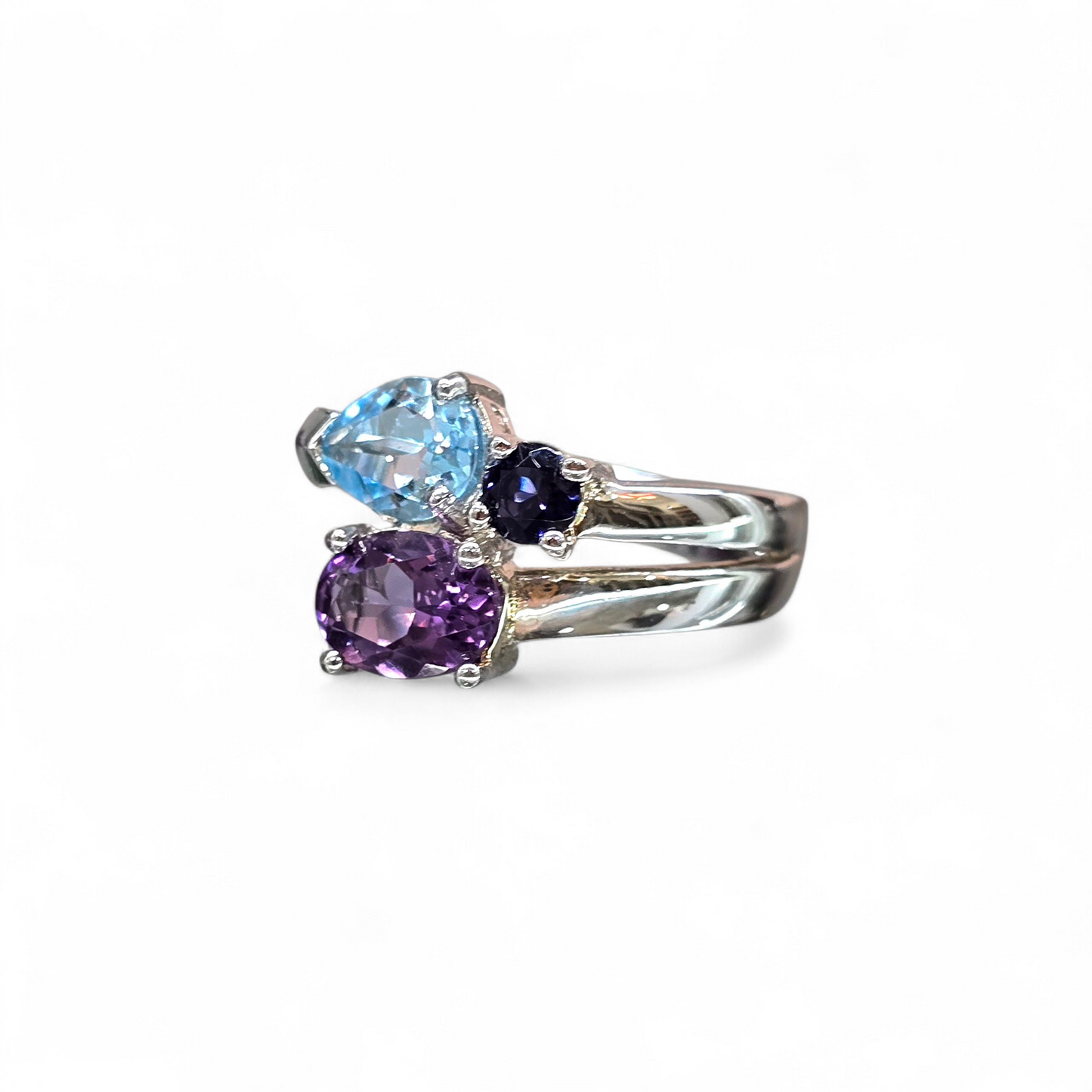 Amethyst with Blue Topaz & Iolite Size 6.5 Ring #1 (Sterling Silver 925)