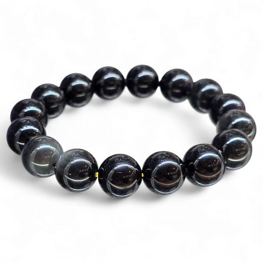 The Anchor of Strength: Natural Black Onyx Bead Bracelet (10mm Beads · 17cm)