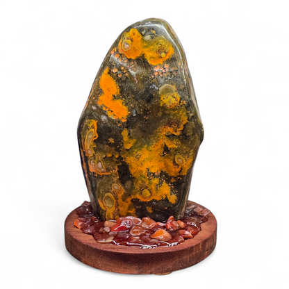 The Volcanic Spark: Polished Bumblebee Jasper on Carnelian Base