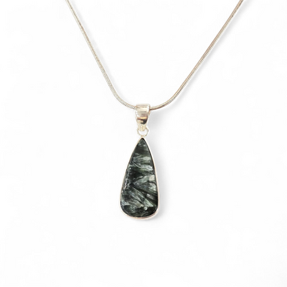 Seraphinite Teardrop Shaped 925 Sterling Silver Pendant