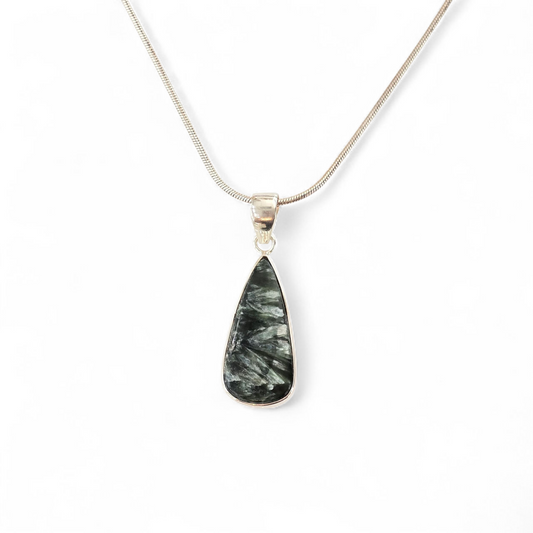 Seraphinite Teardrop Shaped 925 Sterling Silver Pendant