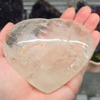 Universal Love & Clarity: Rainbow Clear Quartz Polished Heart