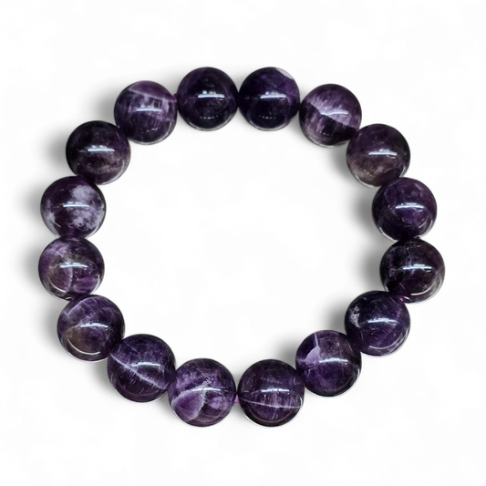 Dreamer's Vision: Natural Chevron Amethyst Bead Bracelet (12mm Beads · 17cm)