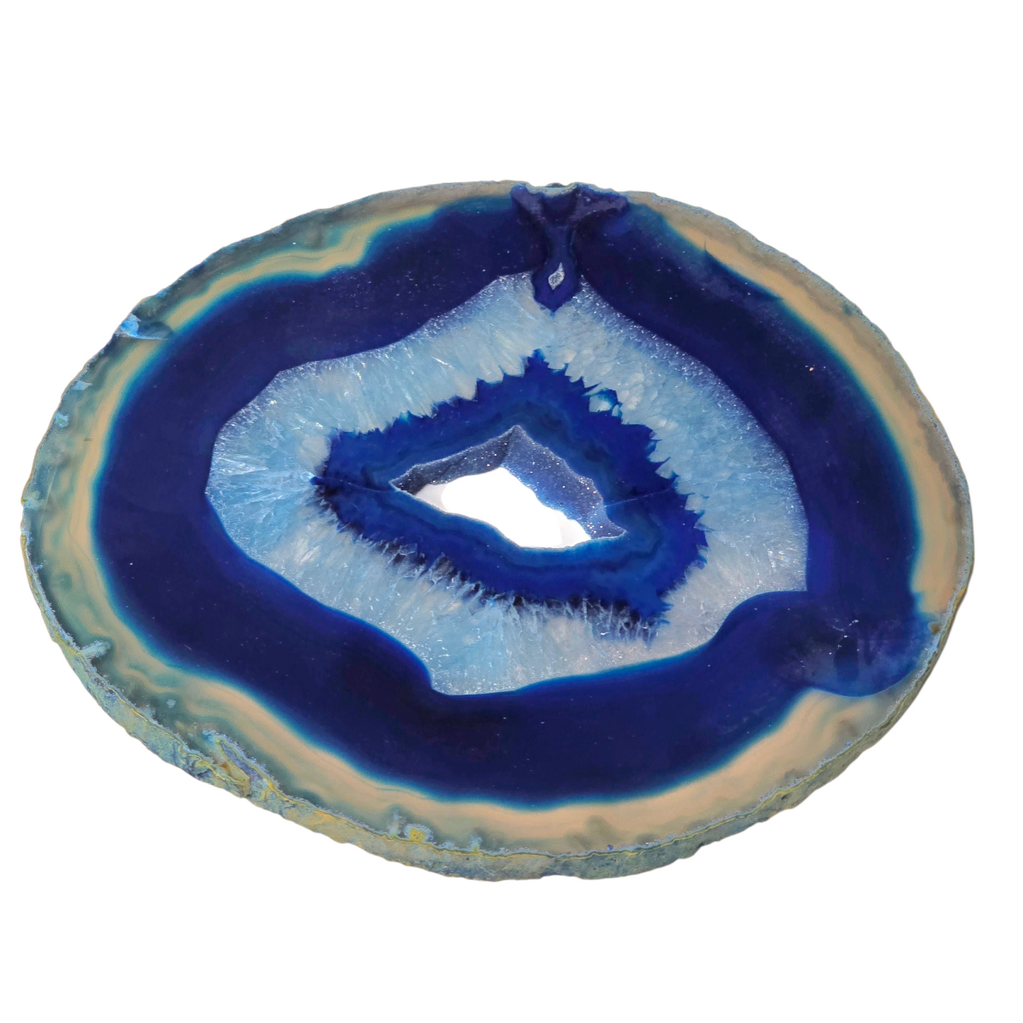 The Ocean’s Echo: Vibrant Blue Agate Geode Slice