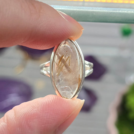 Golden Rutilated Quartz Size 5.5 Ring #1 (Sterling Silver 925)