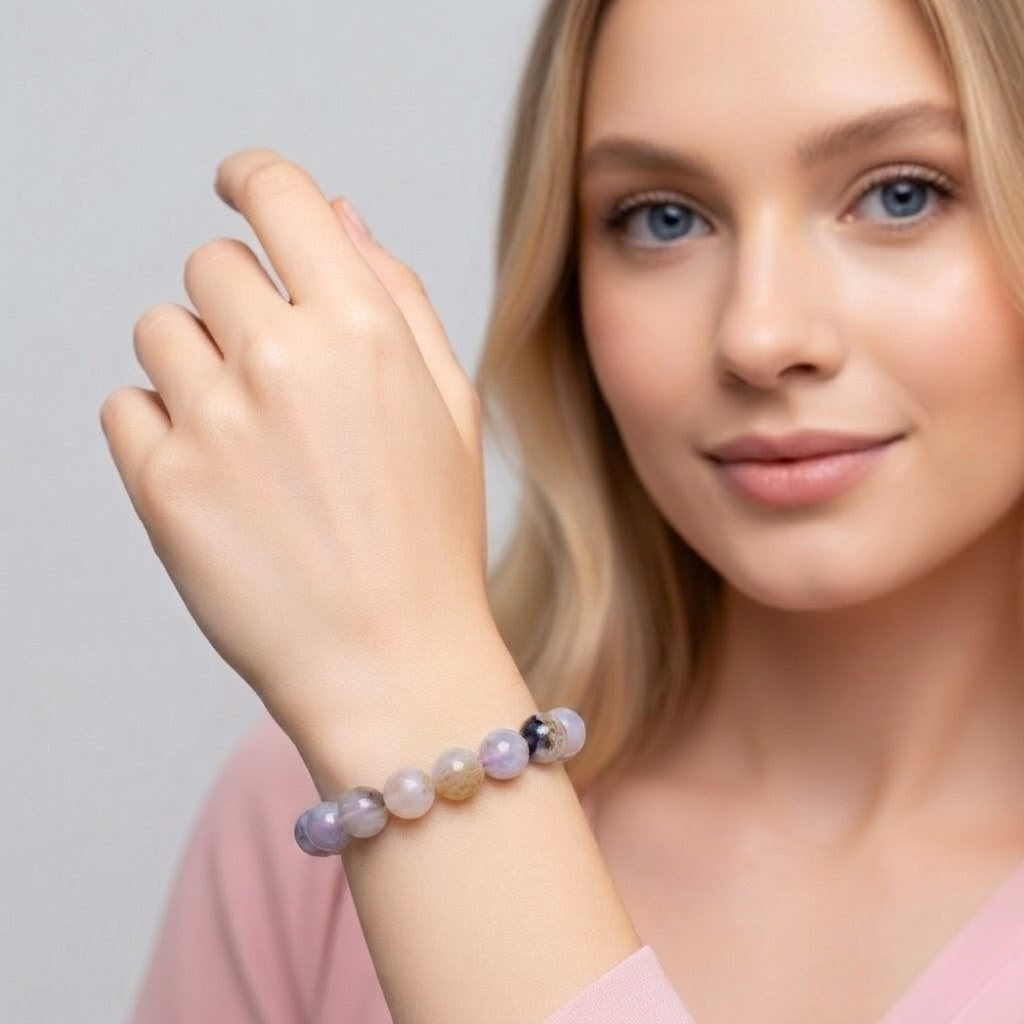 Earth & Mist: Natural Agate Bead Bracelet (10mm Beads · 15cm)