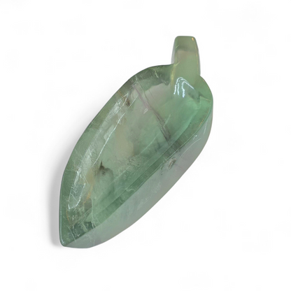 Nature’s Mint: Green Fluorite Hand-Carved Leaf Bowl