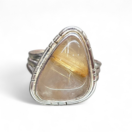Golden Rutilated Quartz Size 7.5 Ring #4 (Sterling Silver 925)