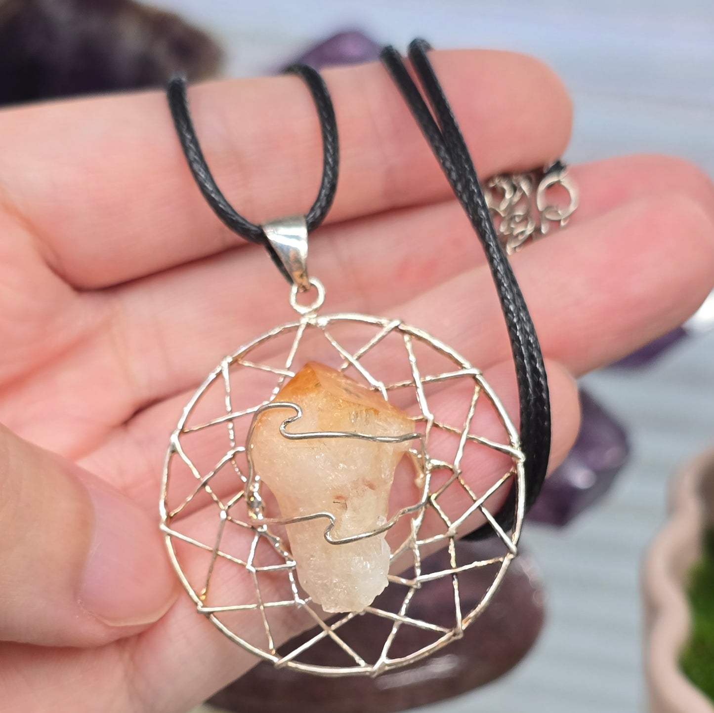 Wire Wrapped Citrine Dreamcatcher Pendant Necklace