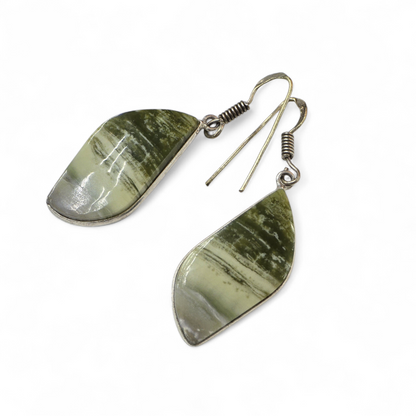 Serpentine Natural Stone Earrings (Sterling Silver 925)