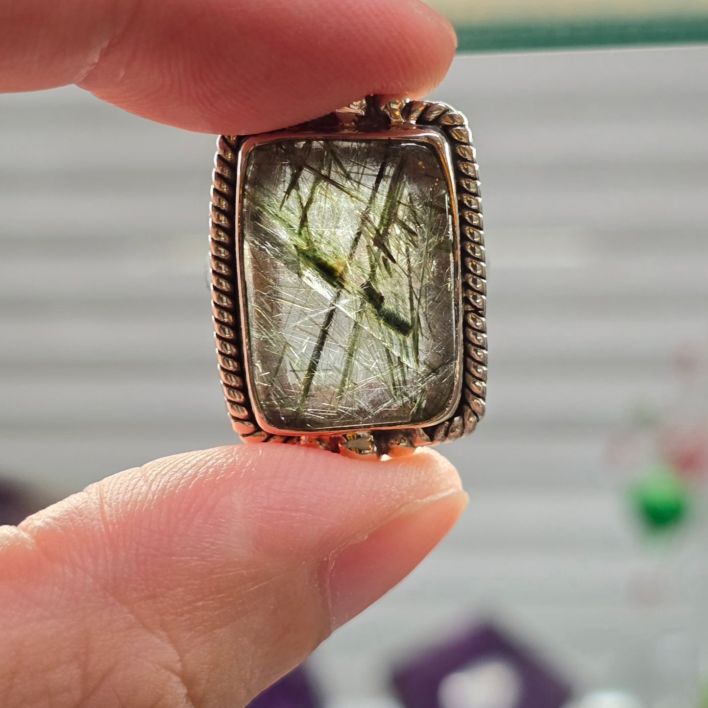 Green Rutile Quartz Size 8 Ring #2 (Sterling Silver 925)