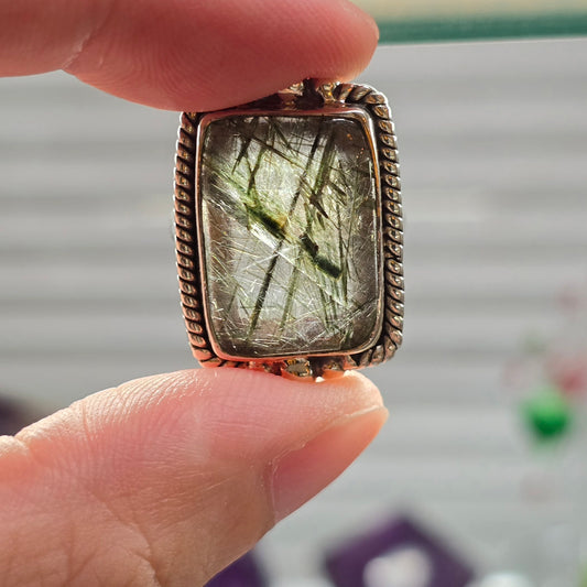 Green Rutile Quartz Size 8 Ring #2 (Sterling Silver 925)