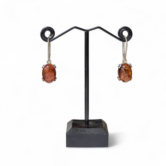 Oval Baltic Amber Earrings (Sterling Silver 925)