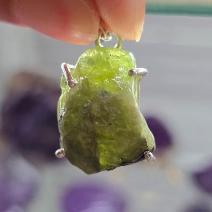 Raw Peridot Pendant #2 (Sterling Silver 925)