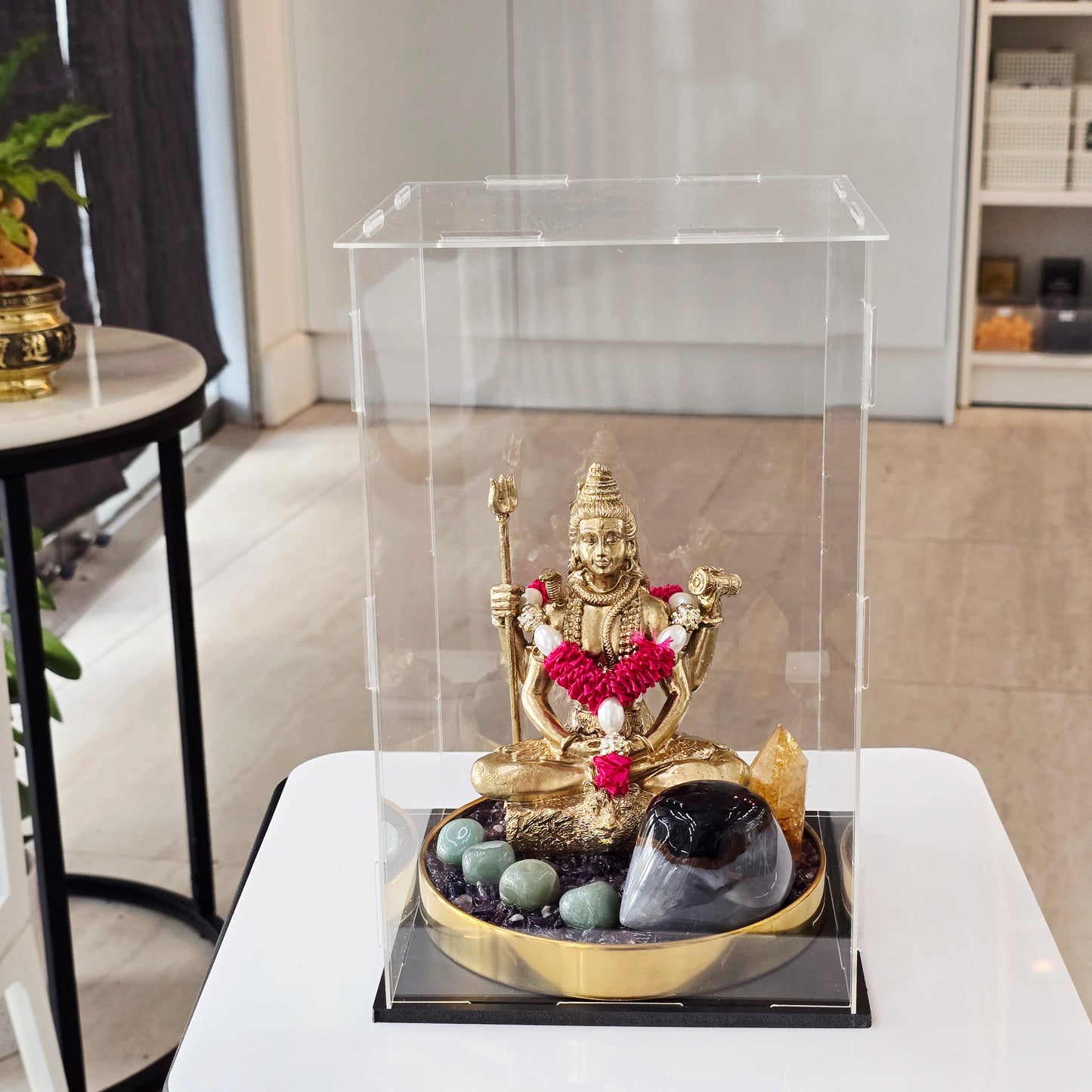 Lord Shiva Meditative Statue with Crystal Energy Base