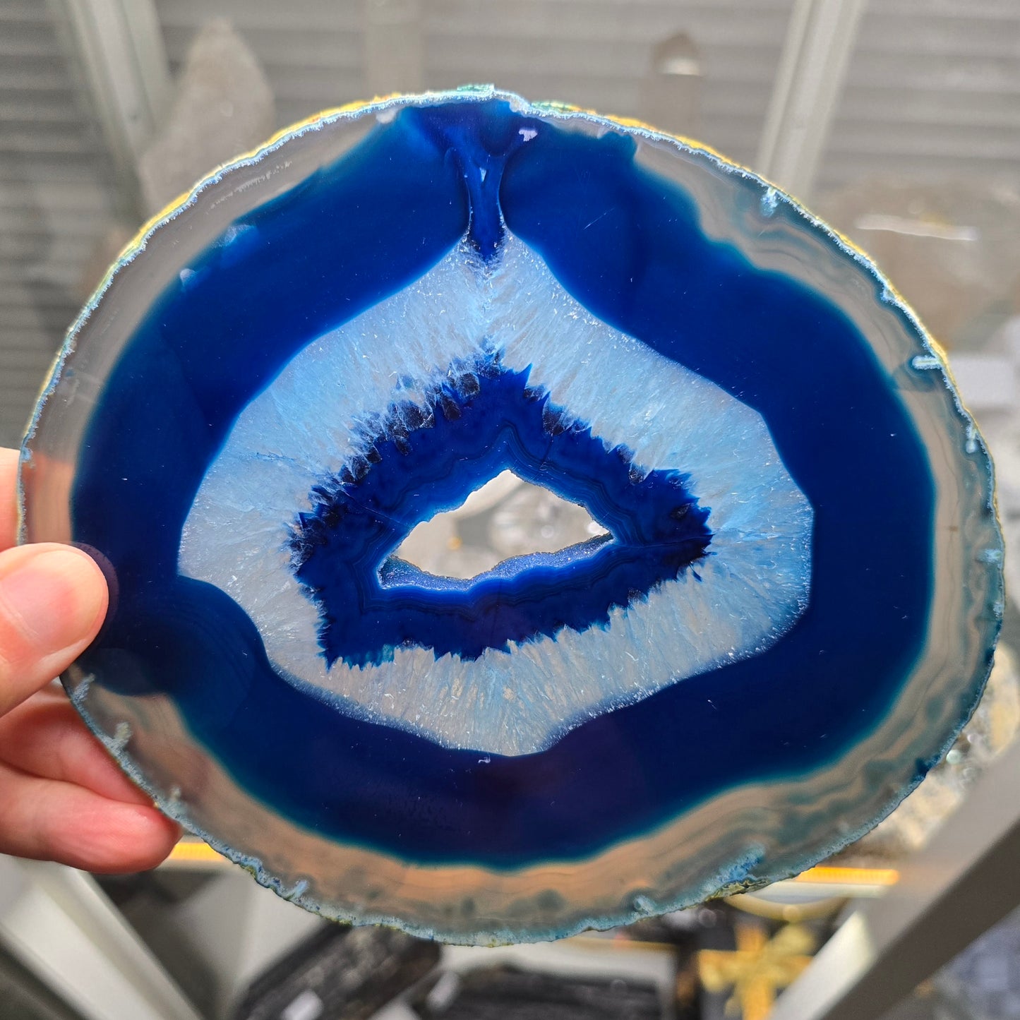 The Ocean’s Echo: Vibrant Blue Agate Geode Slice