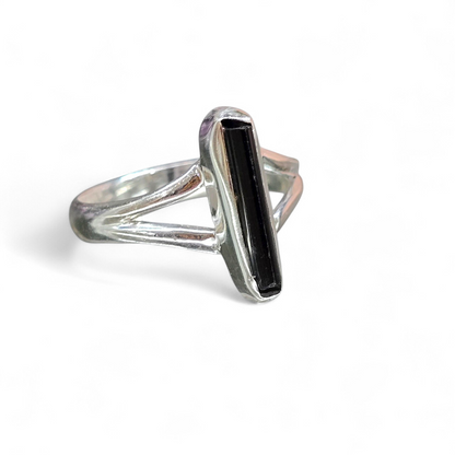 Black Tourmaline Size 8 Ring #2 (Sterling Silver 925)