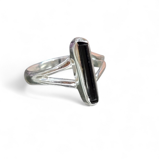 Black Tourmaline Size 8 Ring #2 (Sterling Silver 925)
