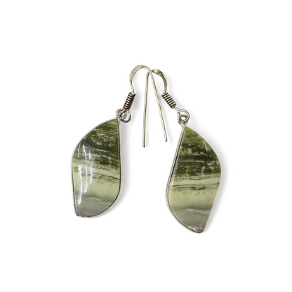Serpentine Natural Stone Earrings (Sterling Silver 925)