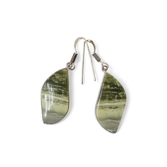 Serpentine Natural Stone Earrings (Sterling Silver 925)