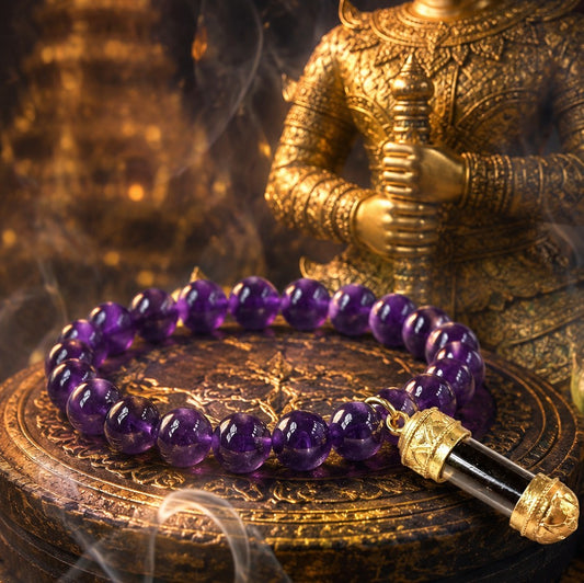 The Spiritual Sanctuary: Natural Amethyst & Sacred Thai Takrut Bracelet