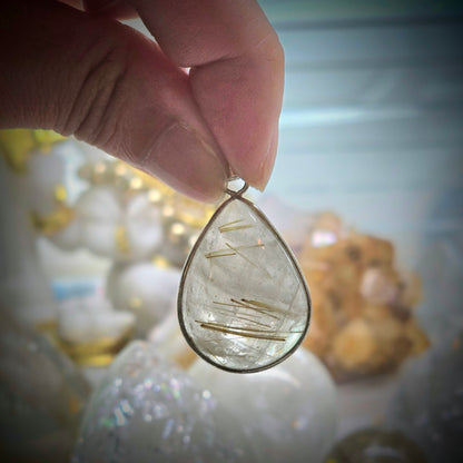 Golden Rutilated Quartz Pendant (Sterling Silver 925)