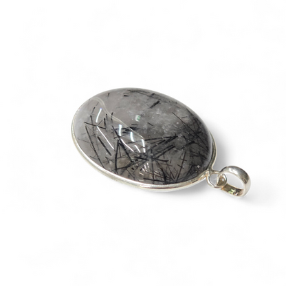 Tourmalinated Quartz Oval Pendant (Sterling Silver 925)