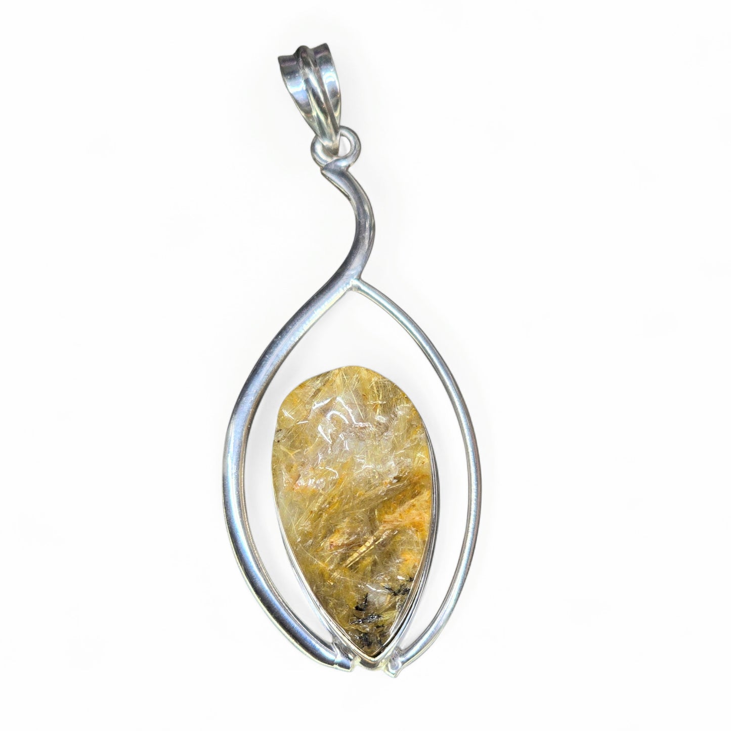 Raw Golden Rutilated Quartz Pendant (Sterling Silver 925)