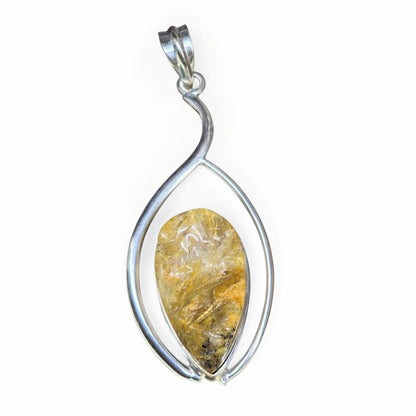 Raw Golden Rutilated Quartz Pendant (Sterling Silver 925)