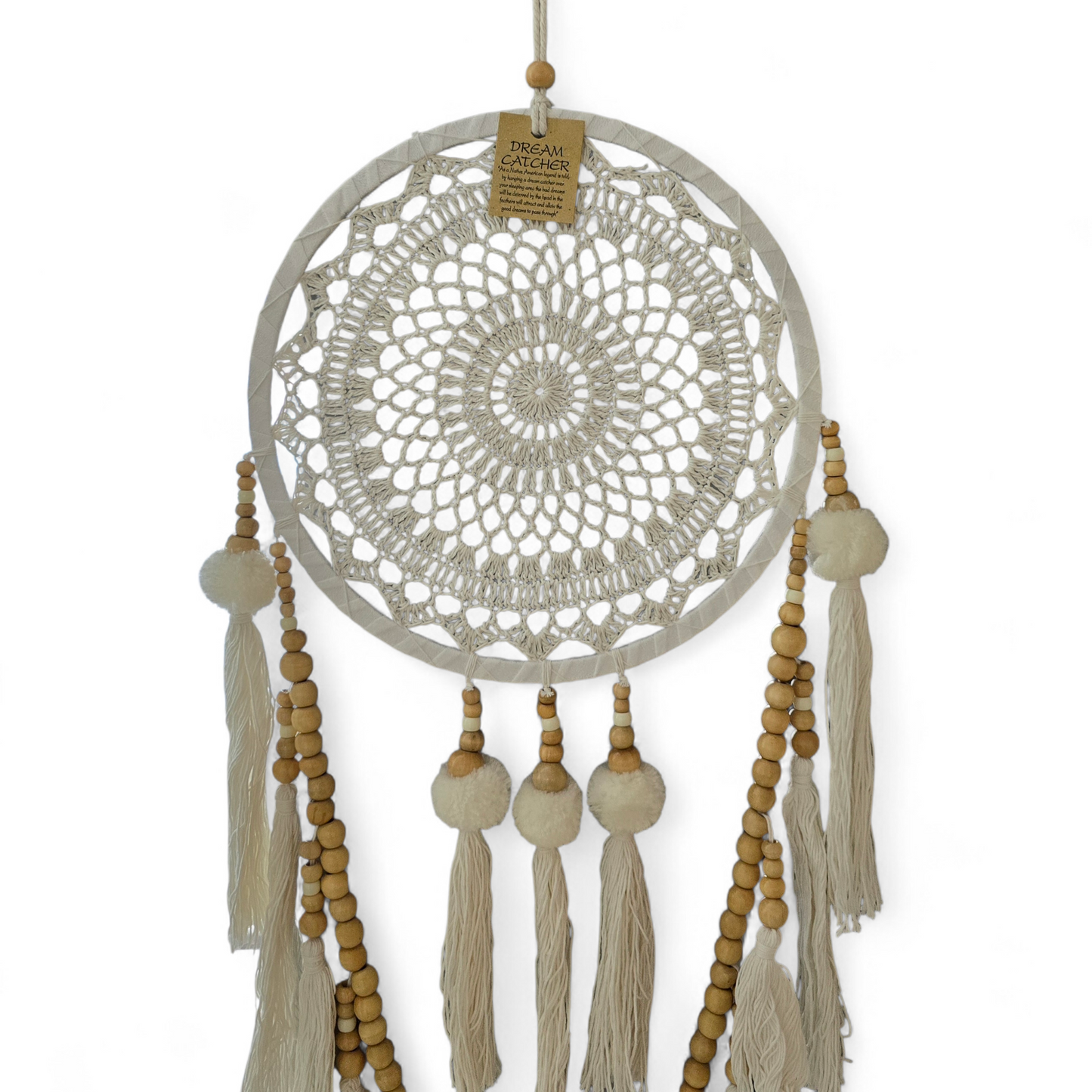 White Macramé Bohemian Wooden Beads Dreamcatcher (Medium)