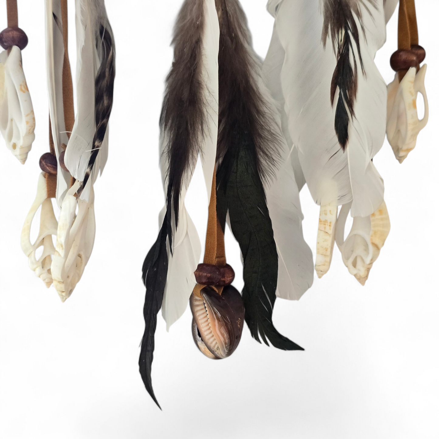 Tribal Style White Macramé Dreamcatcher with Cerithium Vertagus & Humpback Cowrie Seashells (Small)