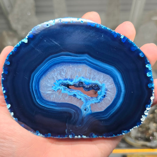 The Ocean’s Echo: Vibrant Blue Agate Geode Slice #2