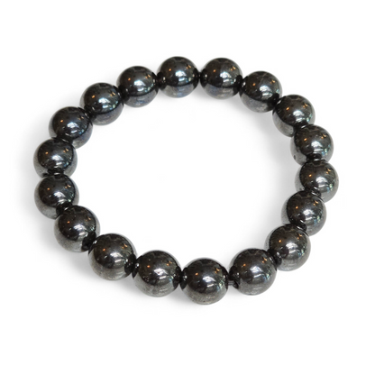 The Iron Shield: Magnetic Hematite Bead Bracelet (10mm Beads · 17cm)