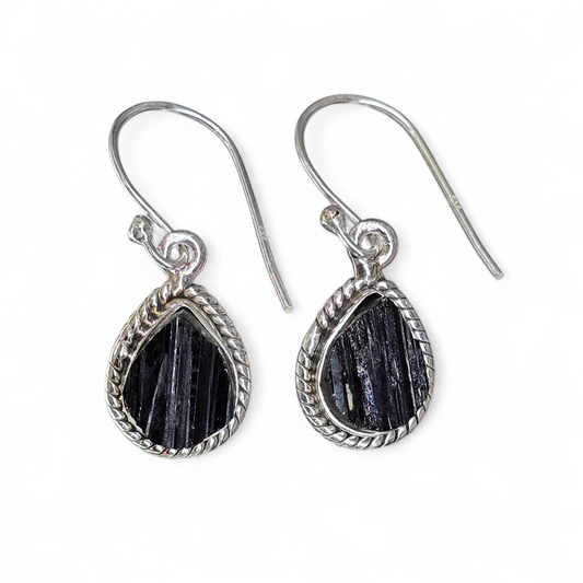 Black Tourmaline Earrings (Sterling Silver 925)