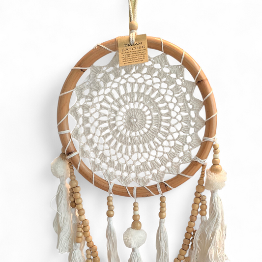 White Bohemian Bamboo Dreamcatcher (Medium)