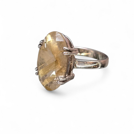 Golden Rutilated Quartz Size 8 Ring #6 (Sterling Silver 925)