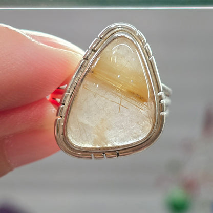 Golden Rutilated Quartz Size 7.5 Ring #4 (Sterling Silver 925)
